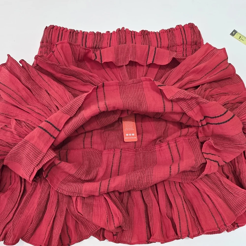 Sundry Anthro Tiered Ruffle Mini Skirt Red Smock Waist Size 2 (Med) Boho Summer